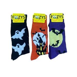 Foozys Halloween Socks (3) Pr Adult 10-13 Ghosts Bats Novelty Holiday Haunted